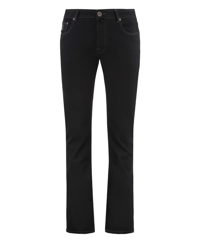 

Джинсы с пятью карманами и кожаной нашивкой с логотипом. Moorer, черный