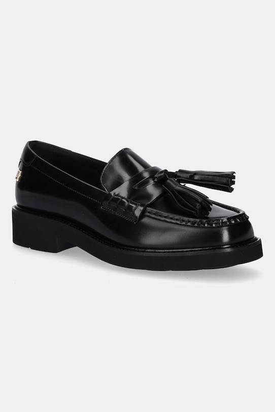 Кожаные мокасины TASSEL SQUARISH TOE LTHR LOAFER с кисточками и квадратным носком Tommy Hilfiger, черный