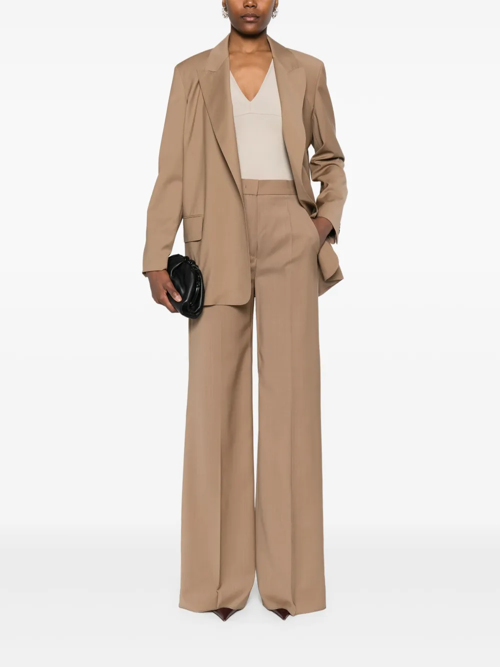 Брюки из вирджинской шерсти с завышенной талией MAX MARA, коричневый — фото 2