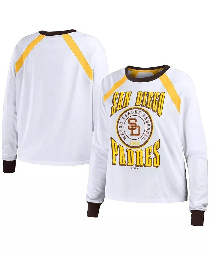 

Женская белая потертая футболка San Diego Padres с длинным рукавом и реглан WEAR by Erin Andrews