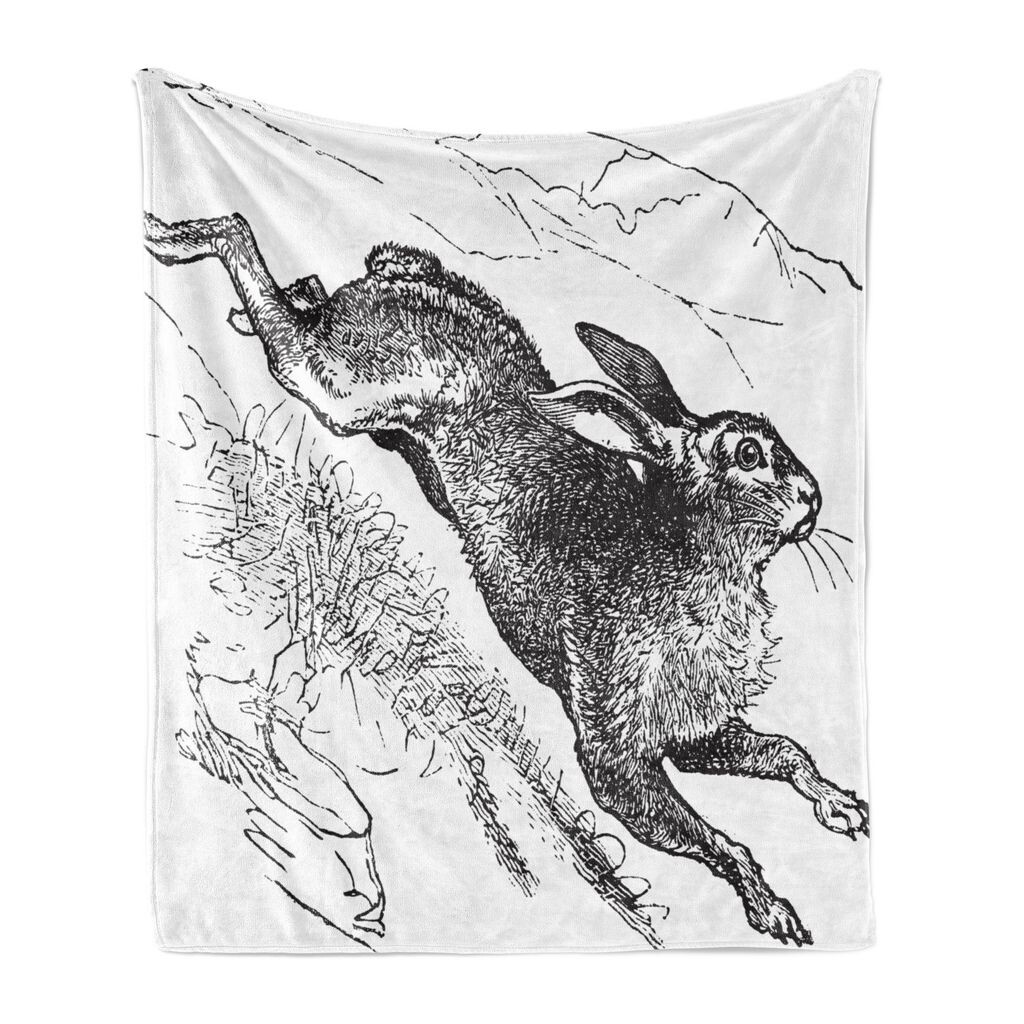 

Мягкое фланелевое флисовое одеяло ABAKUHAUS Rabbit, «Мимолетный снежный кролик», уютный плюш для использования в помещении и на улице, 125 x 175 см, темно-серо-коричневый, серый, белый
