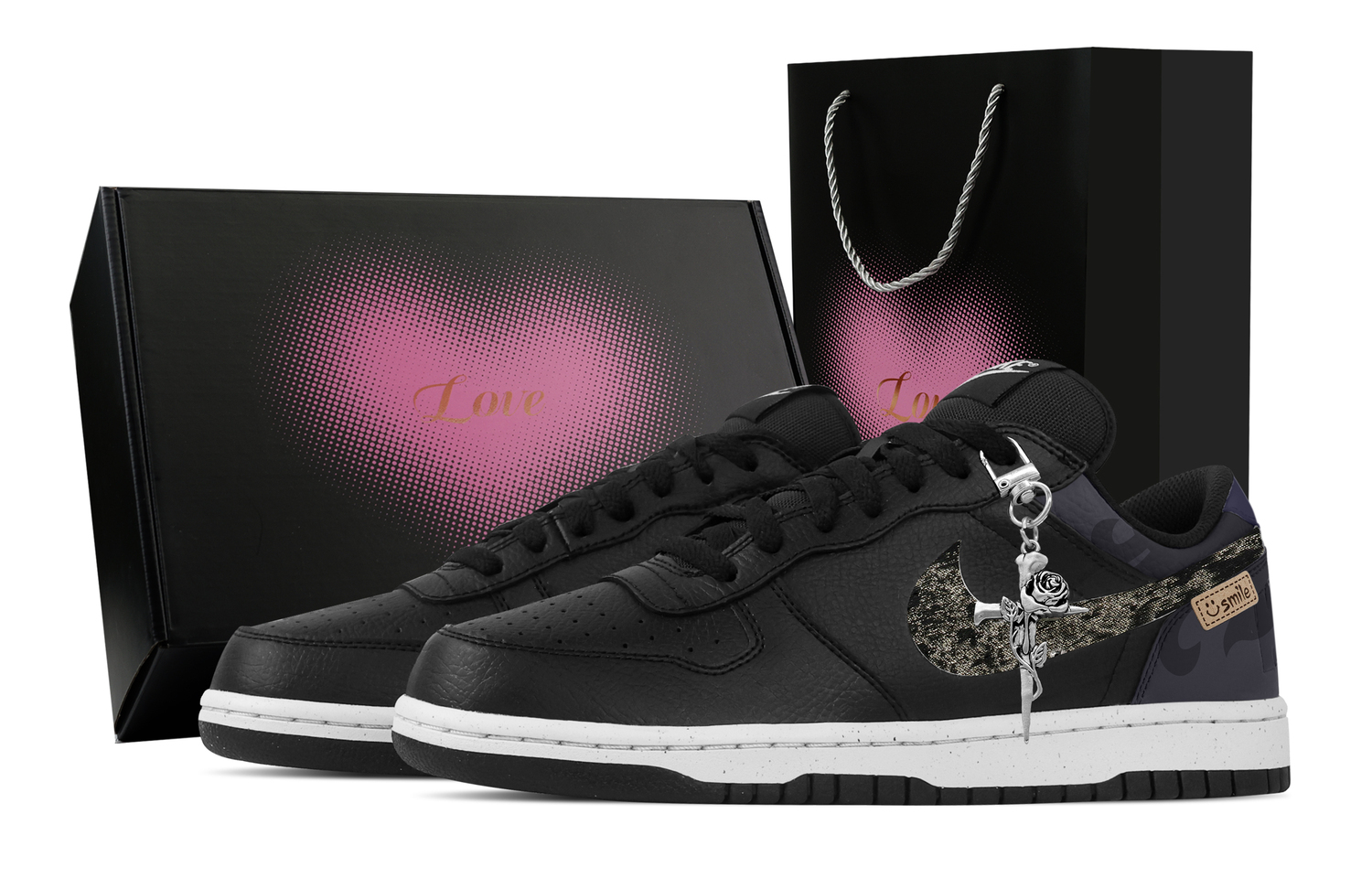 

Big Secret Love, Heart Box устойчивые к истиранию дышащие низкие кроссовки для скейтбординга мужские Nike, черный/синий