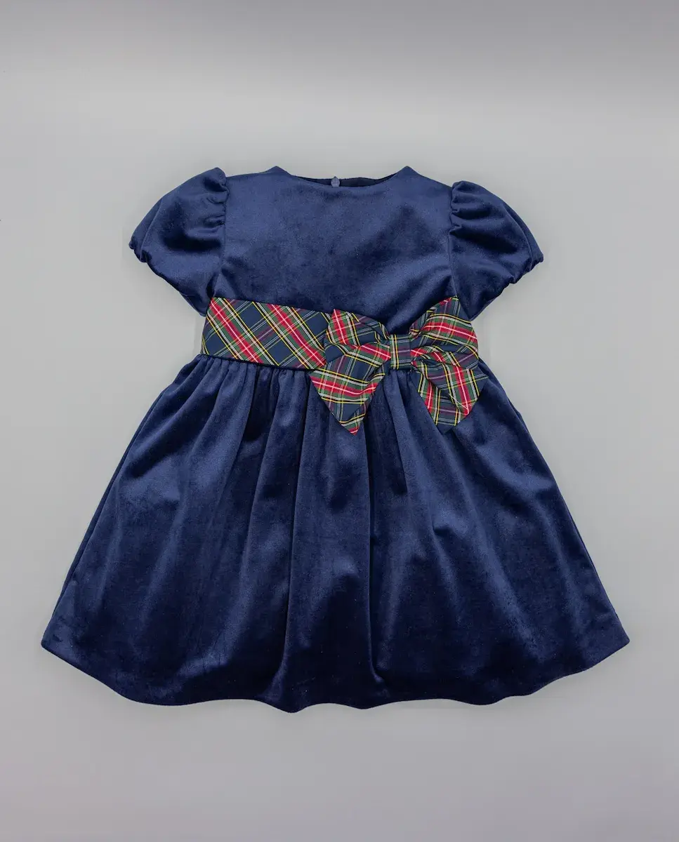 

Детское платье из синего бархата с бантом Fina Ejerique, синий