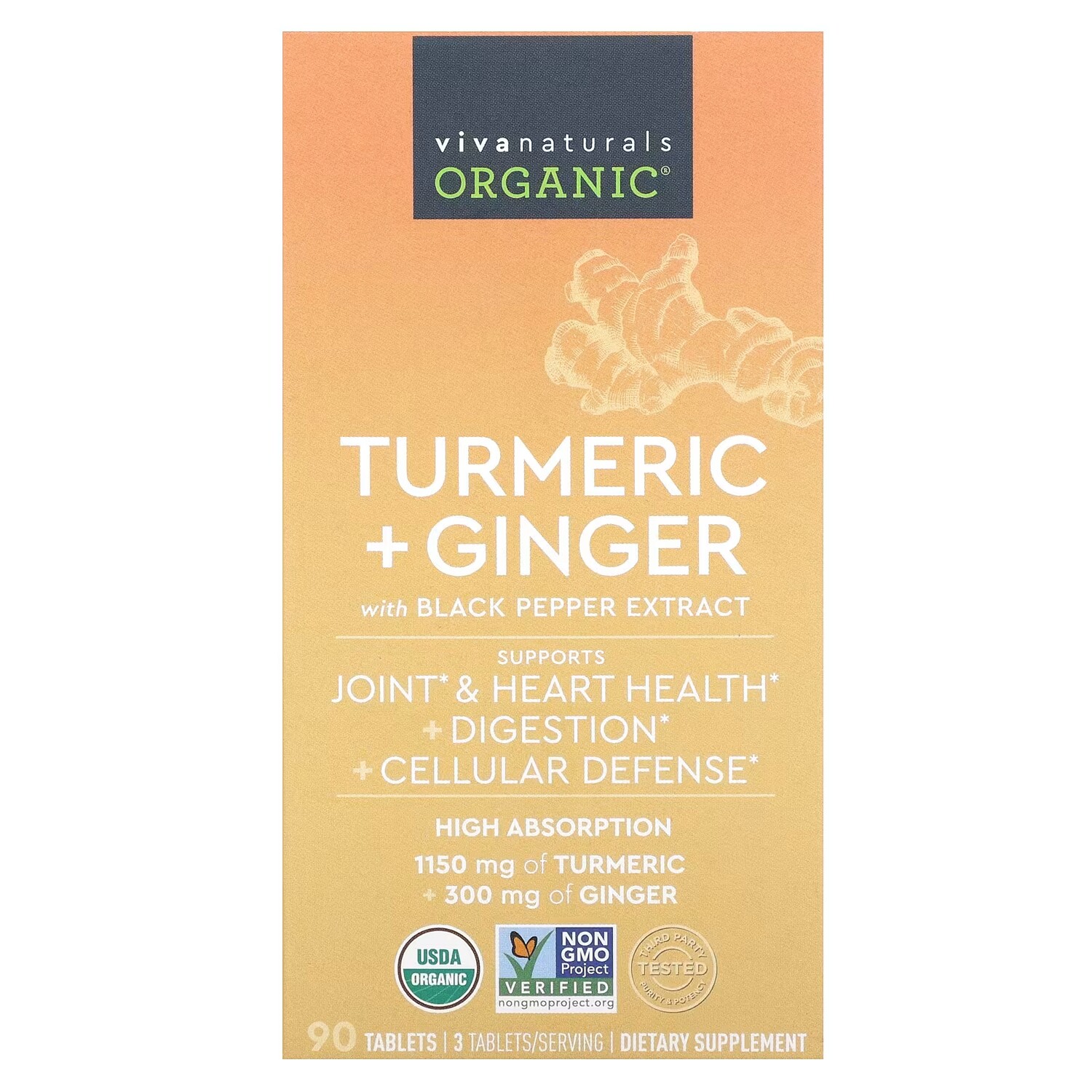 

Органические экстракты куркумы и имбиря Viva Naturals, 90 таблеток