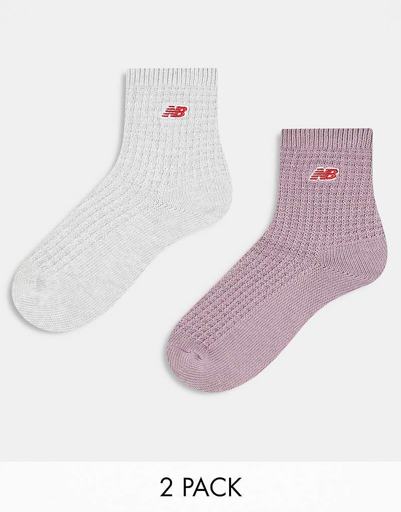 

New Balance – Комплект из 2 пар носков средней длины с вафельной структурой серого и фиолетового цвета