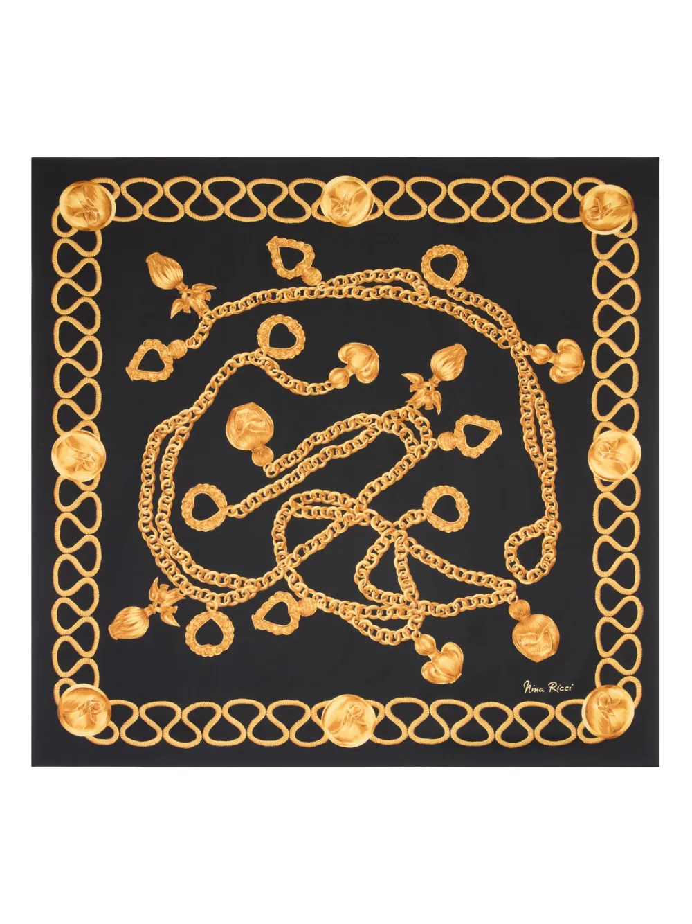 

Шелковый платок с цепочками Nina Ricci, черный