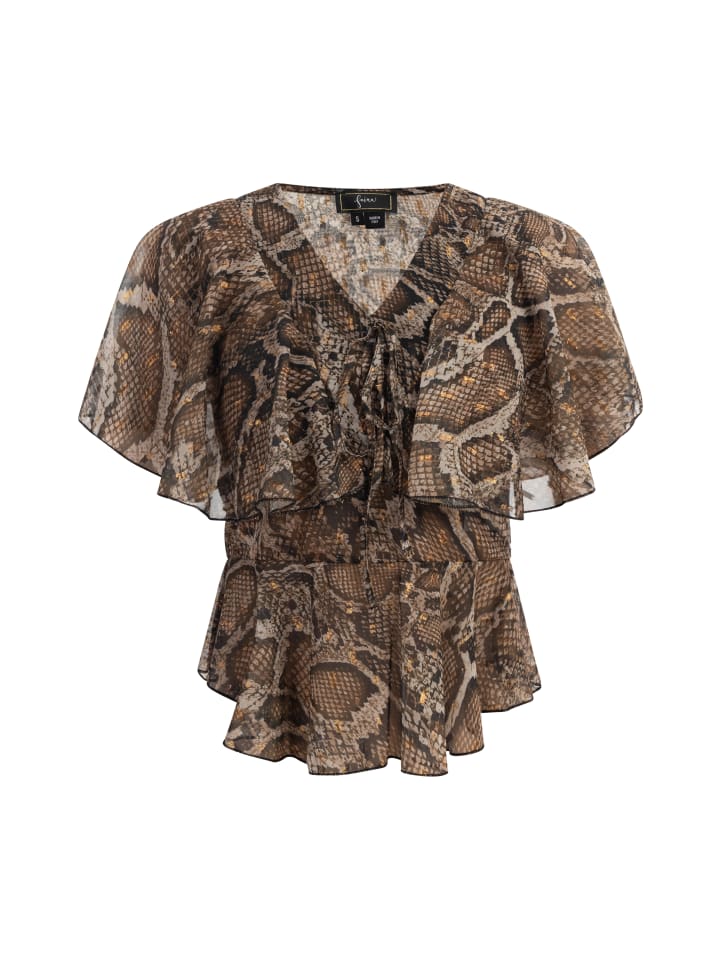 

Женская блузка бежевого цвета со змеиным принтом faina