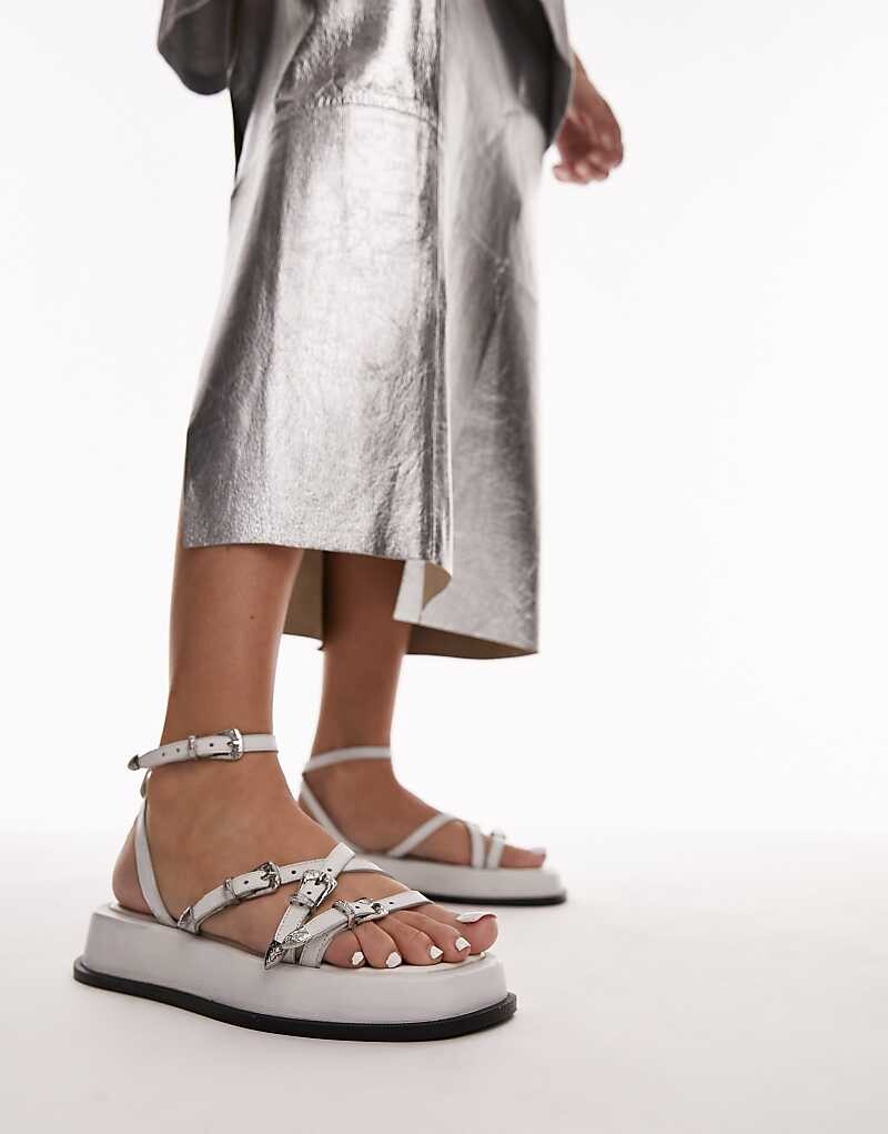 

Сандалии Topshop – Kayla – из белой кожи с ремешками и пряжкой