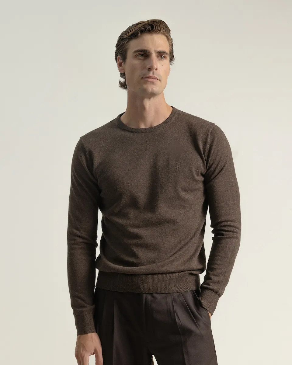 

Мужской свитер с круглым вырезом из хлопка PuroEgo, темно-коричневый