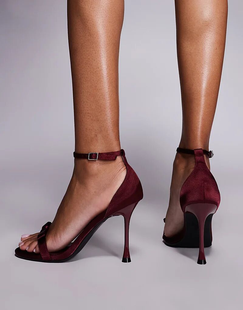 Босоножки Public Desire Wide Fit Novie на каблуке с бантом бордового цвета — фото 4