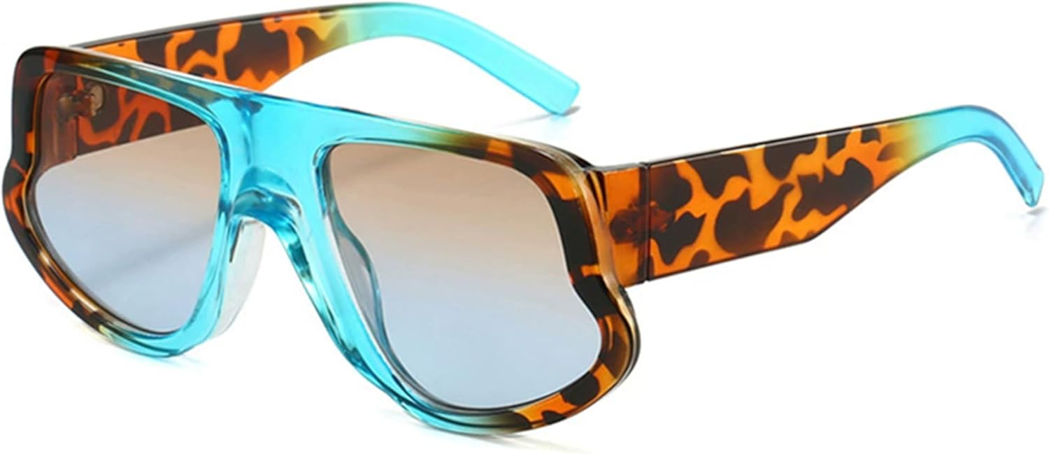 

bullabulling Ретро большие солнцезащитные очки для мужчин и женщин, квадратная форма, защита от УФ-излучения UV400, винтажные очки, большая оправа, женские солнцезащитные очки, Blue Loepard