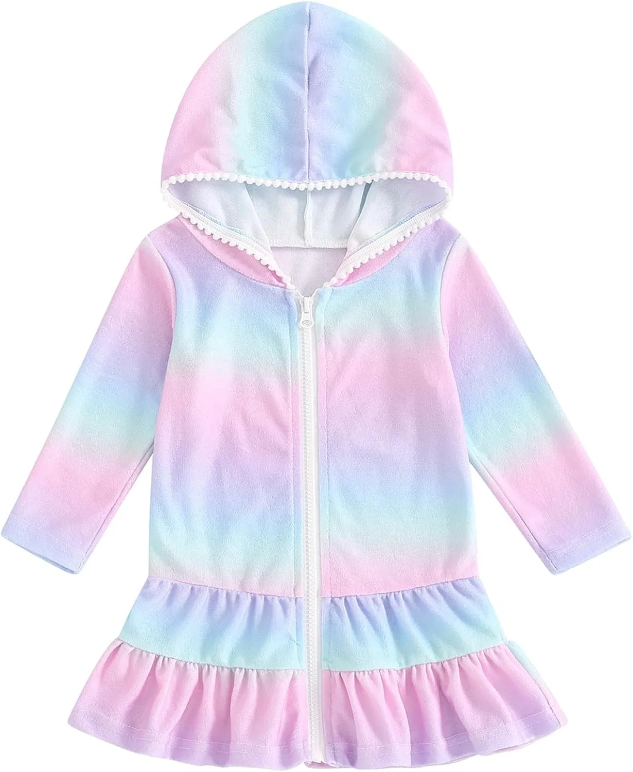 Generic Детский купальник-накидка для девочек и мальчиков, цельный купальник, полотенце, купальник на молнии с капюшоном для пляжа и бассейна, Colorful
