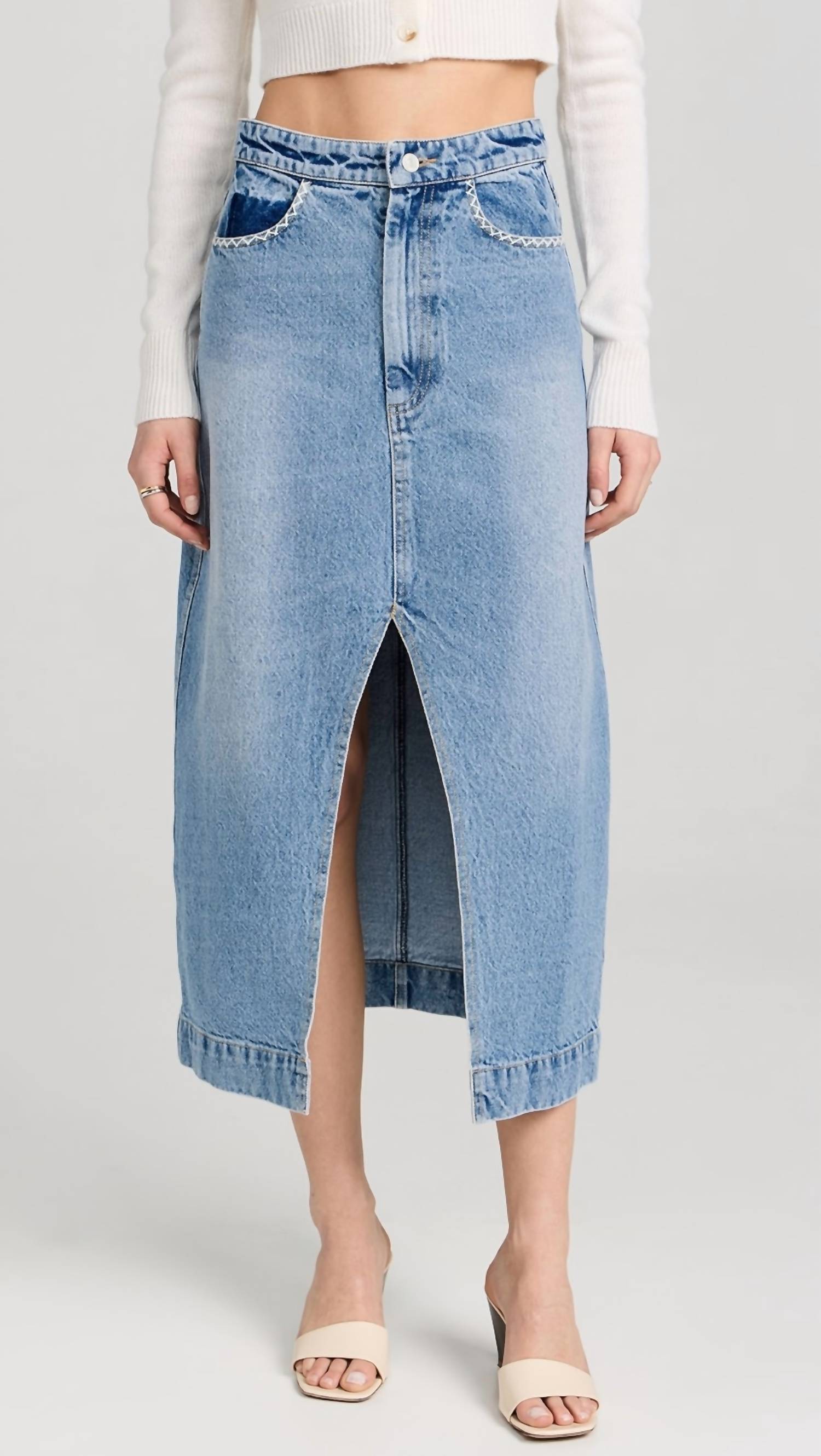 

Юбка Marion Mended Denim Maxi в синем цвете SEA