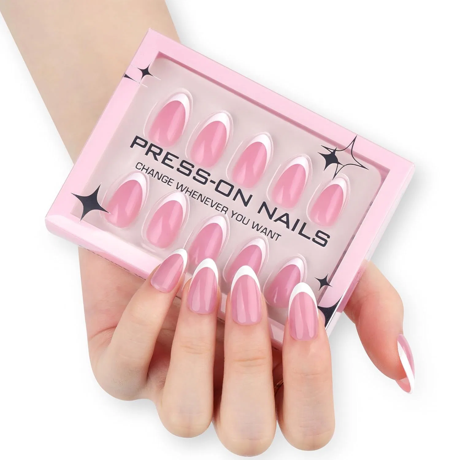 Набор накладных ногтей «Французский миндаль» (30 шт.) Virellay, Pink