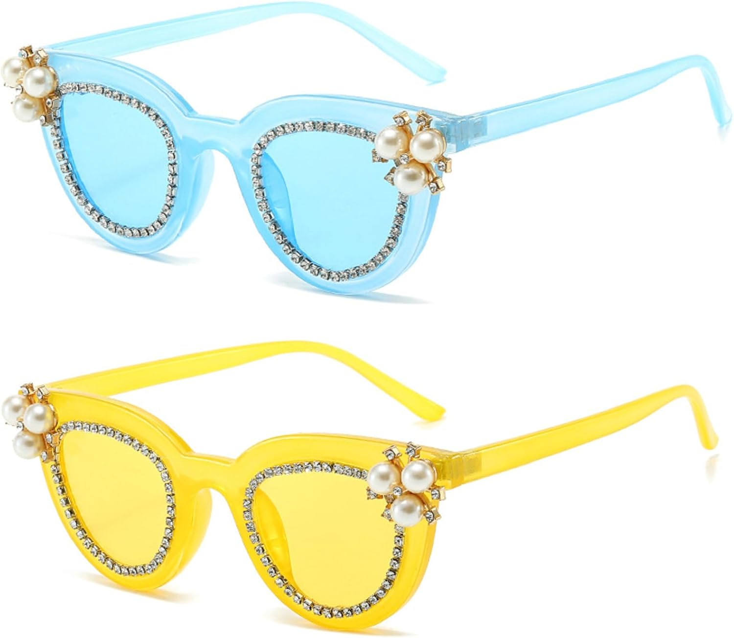 

Солнцезащитные очки «кошачий глаз» с перламутровыми стразами для женщин, блестящие бриллиантовые солнцезащитные очки для вечеринок, хрустальный декор, защита от УФ-излучения mincl, 2pcs-blue&yellow