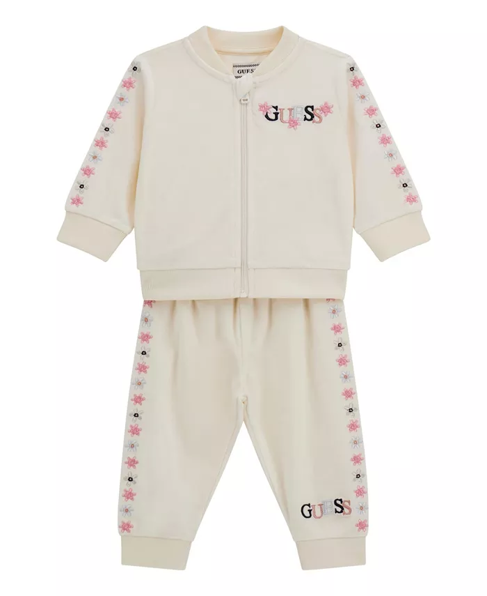 

Детский комплект для девочек из велюра: худи и брюки Guess, белый