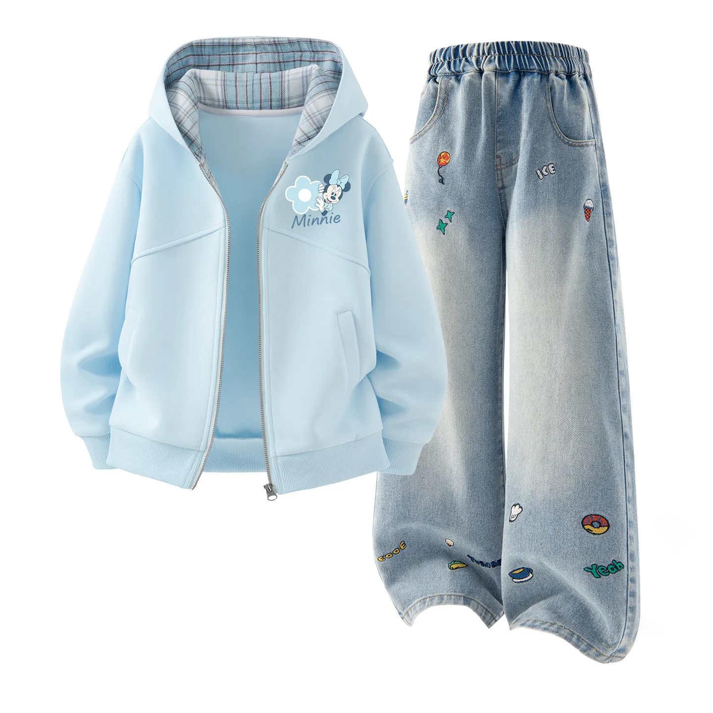 Детская повседневная спортивная футболка с круглым вырезом Disney, Di Fresh Pudding Blue+Solid Color Denim Blue