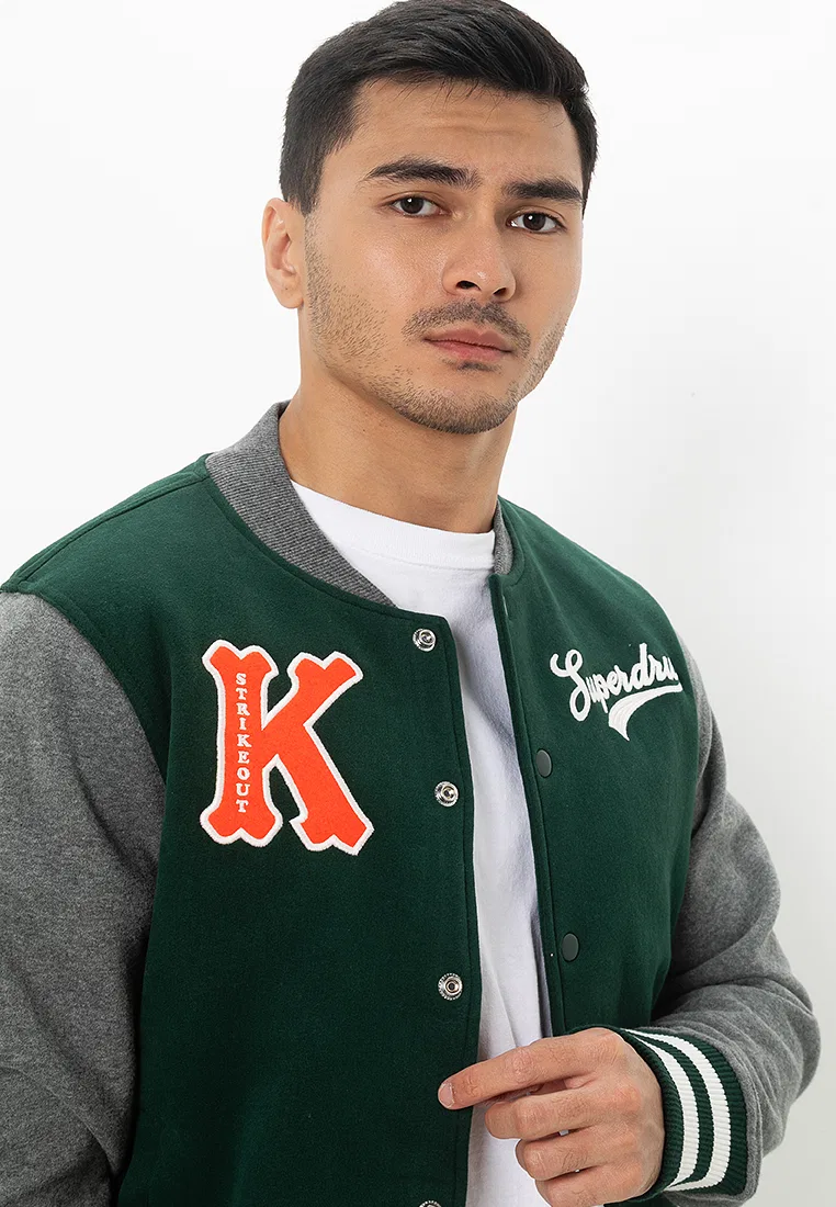 Куртка-бомбер мужская, винтажная, Collegiate Superdry, зеленый/серый — фото 3