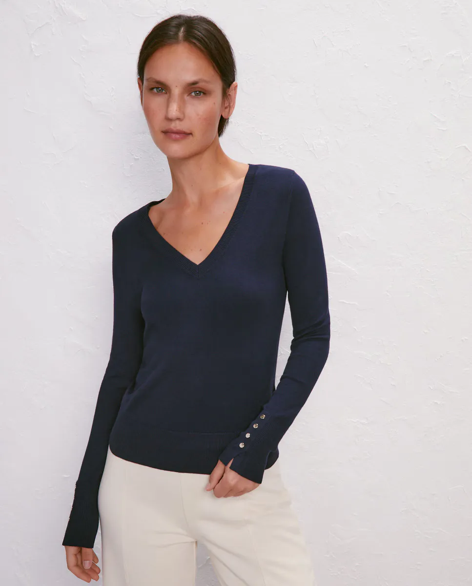 

Базовый женский свитер с V-образным вырезом Easy Wear, темно-синий