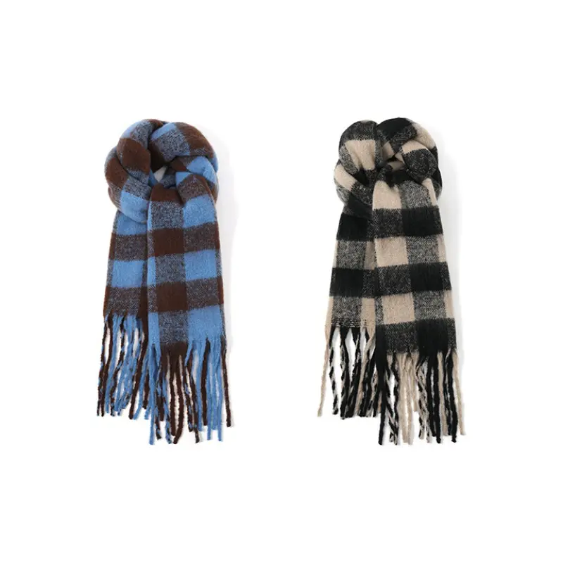 

FREE RABBITⅡ Вязаный шарф унисекс, 2 Pack (Blue Check+Black Gray Plaid)