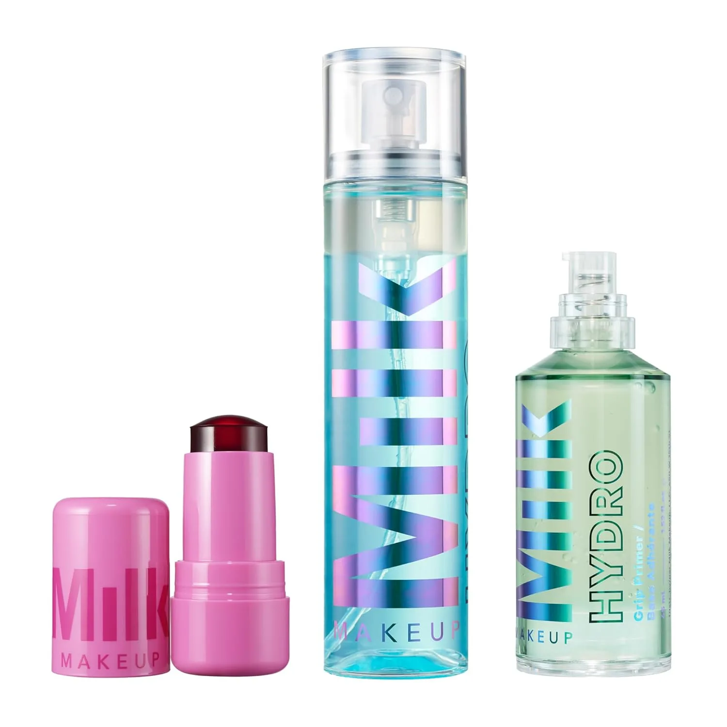 Набор Milk Makeup Hydro Grip + Jelly Tint - увлажняющие и стойкие средства для макияжа - включает праймер, тинт и фиксирующий спрей.