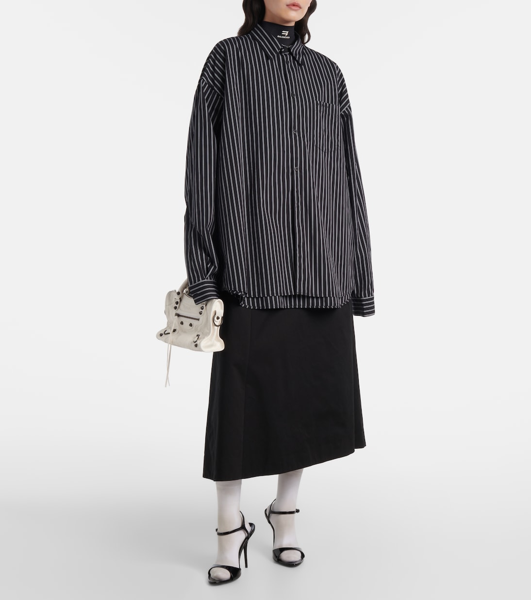 Хлопковая твидовая юбка миди Balenciaga, черный — фото 2