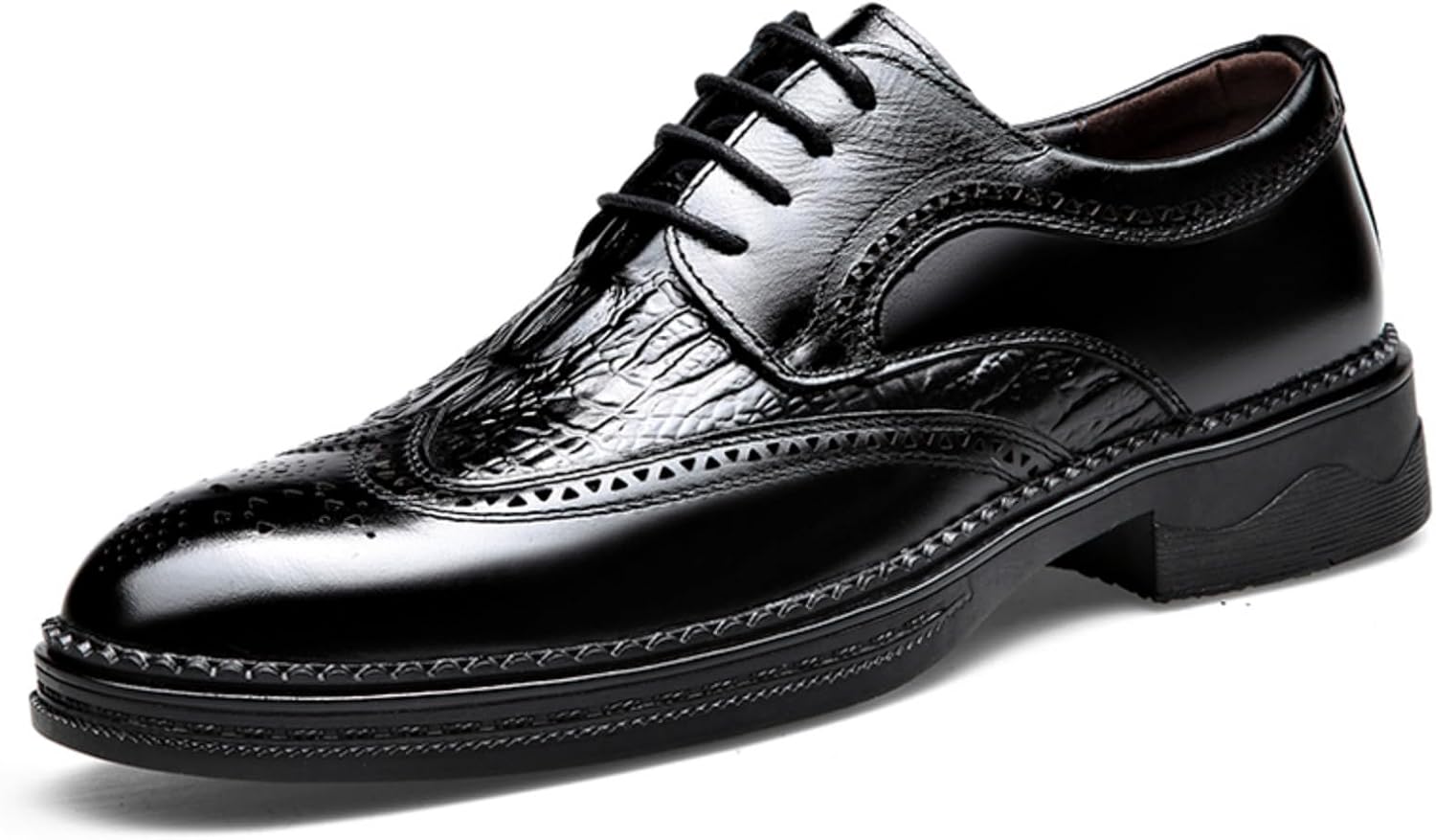 

Мужские кожаные туфли Oxfords с крокодиловым узором, шнуровкой, низким верхом, броги с крылообразным носком Yrzhgdl, черный