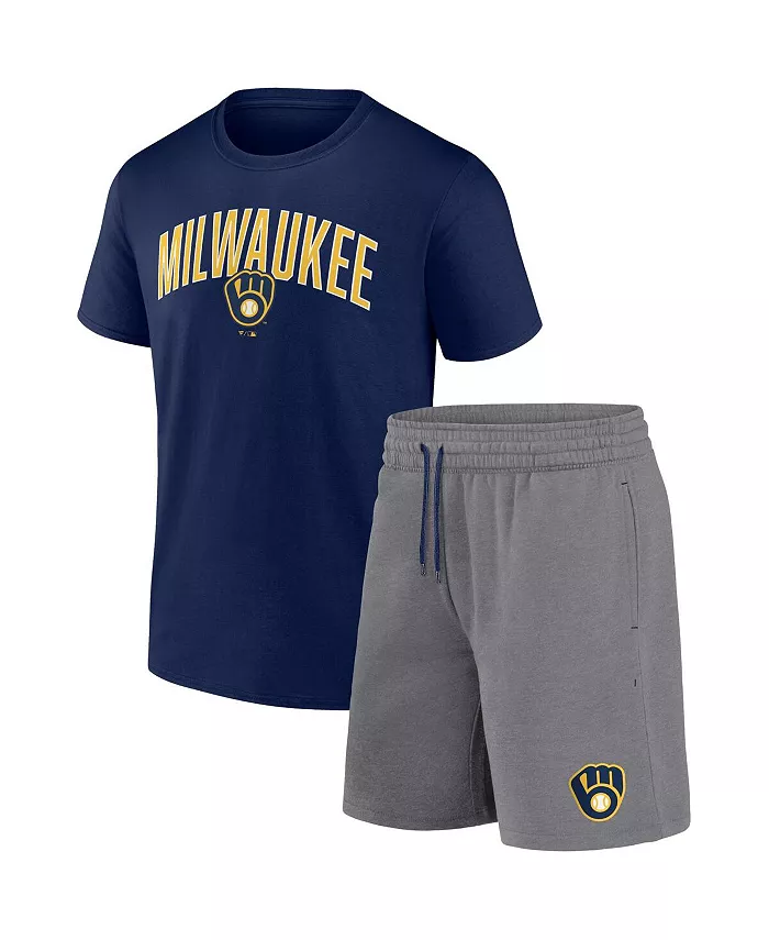 

Мужской комбинированный набор Milwaukee Brewers Arch: футболка Navy, Heather Gray и шорты Fanatics