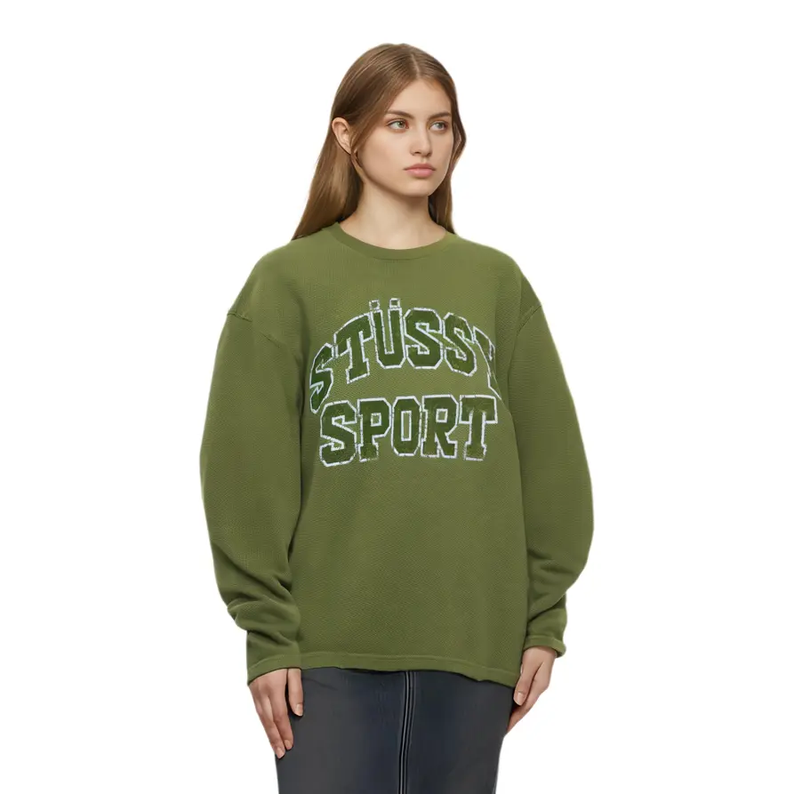 Двухцветная хлопковая сетчатая футболка Stussy, зеленая — фото 4
