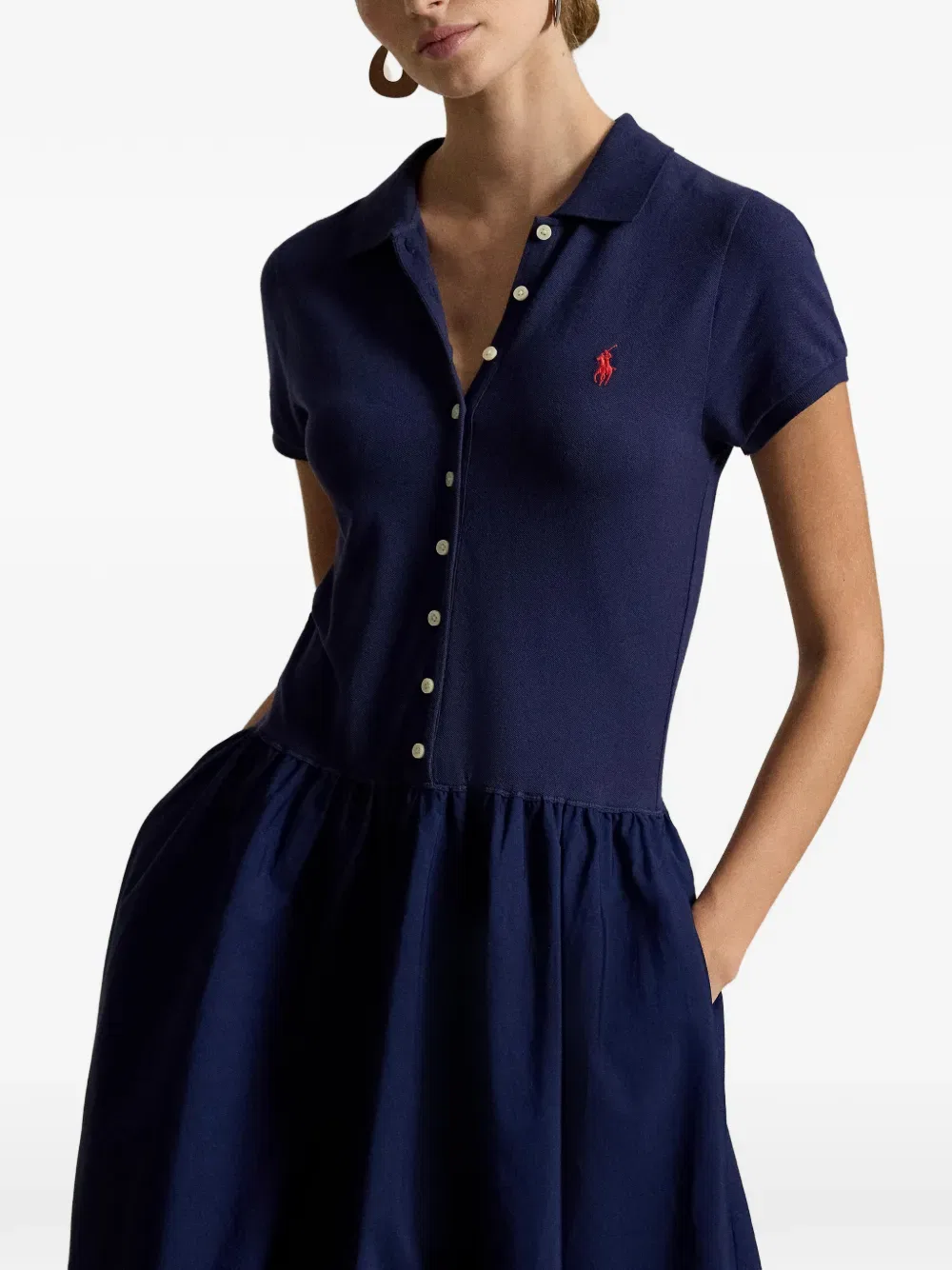 Хлопковое платье на пуговицах Polo Ralph Lauren, синий — фото 4