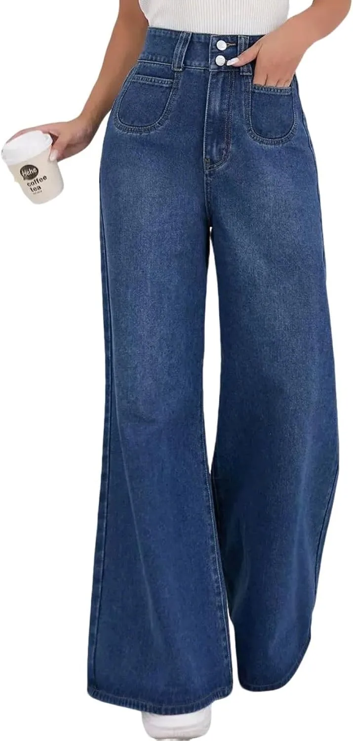 

CHARTOU Женские мешковатые джинсы с широкими штанинами, свободный крой, высокая посадка, длина в пол