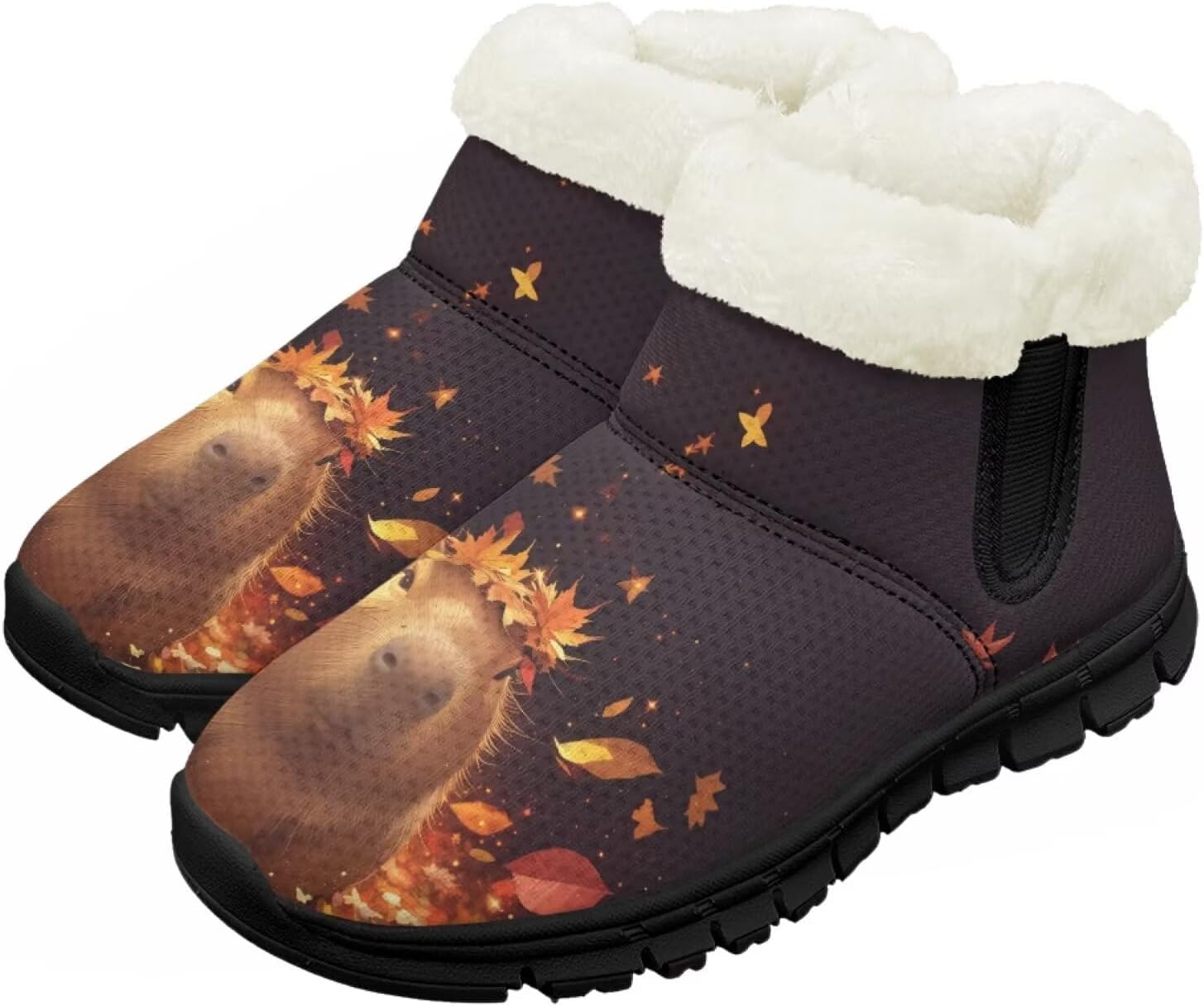 

Зимние сапожки для девочек-детей, противоскользящие прогулочные кроссовки с меховой подкладкой, без шнурков, теплые короткие ботинки Pointodoor, Capybara Maple Leaf