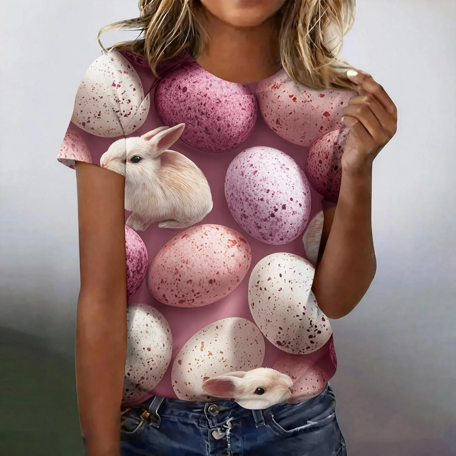 Женская футболка с круглым вырезом и коротким рукавом Easter Printed — фото 2