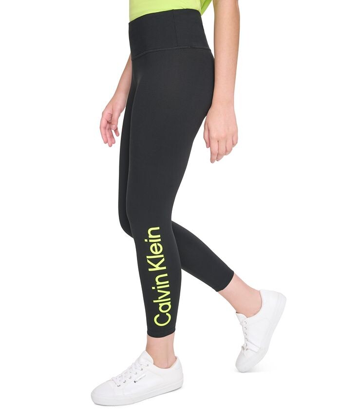 

Женские леггинсы 7/8 с высокой посадкой Calvin Klein, цвет Black/lime Volt