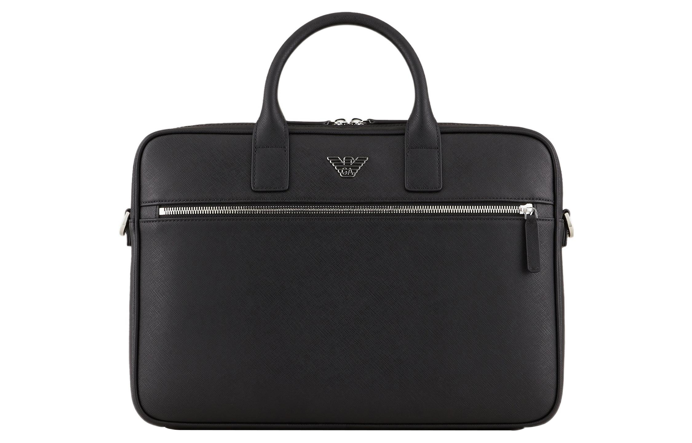 

EMPORIO ARMANI Кожаный портфель, сумка через плечо, сумка через плечо, мужская черная сумка