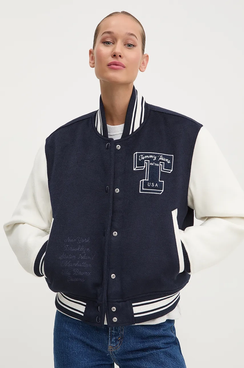 

Бомбер из смесовой шерсти Tommy Jeans, темно-синий