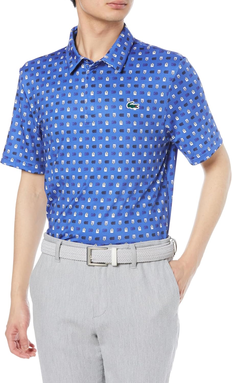 

Мужская рубашка-поло для гольфа LACOSTE Защита от УФ-излучения, минималистичный принт по всей поверхности, скрытая передняя часть, сверхбыстрая сушка, синий