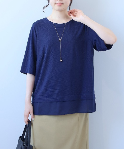 

Футболка-пуловер махровая гладкая, комбинированные материалы, короткий рукав Fleur by mint breeze, темно-синий