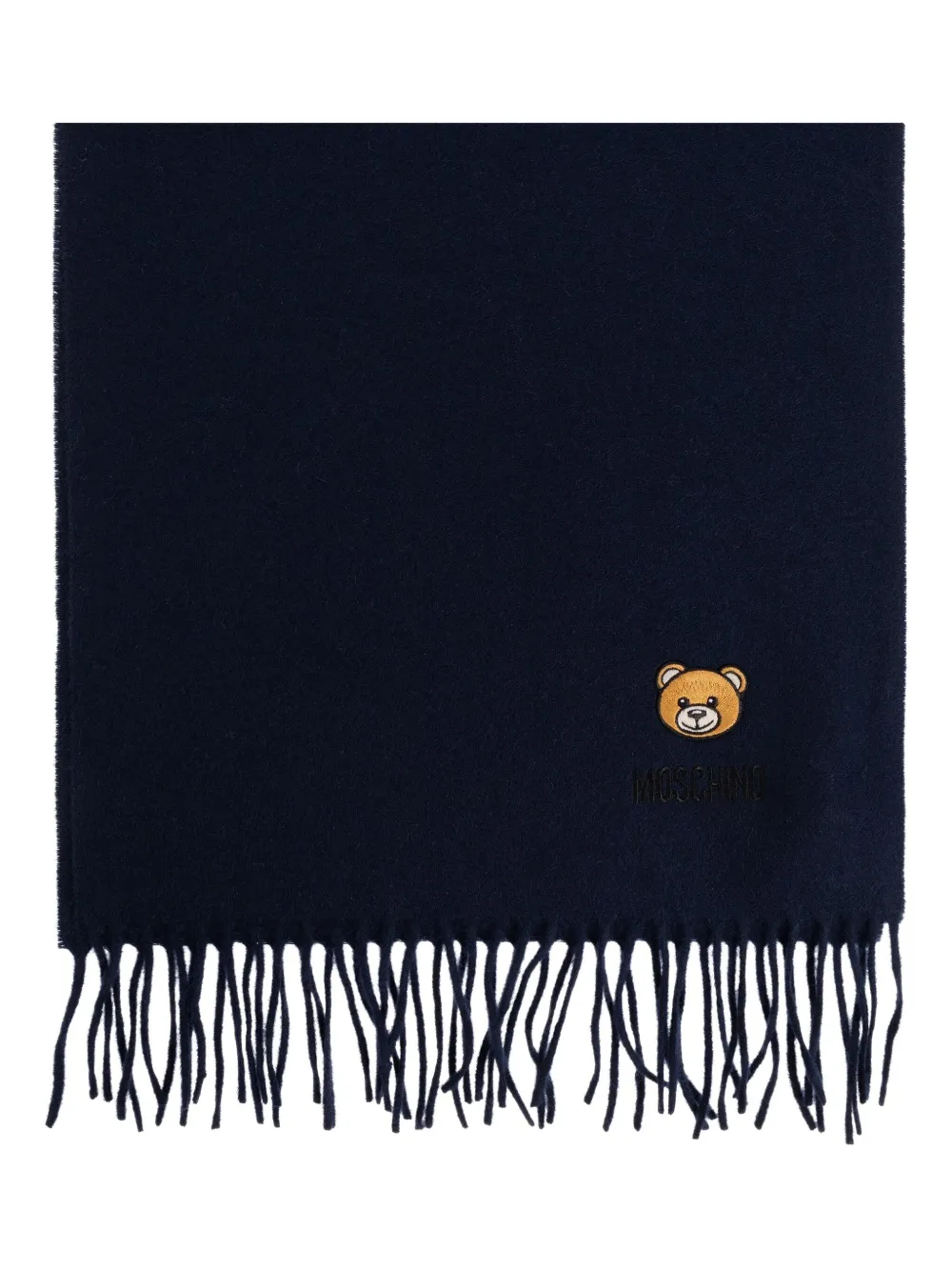 

Шарф с бахромой, вышитый плюшевым мишкой Moschino, синий