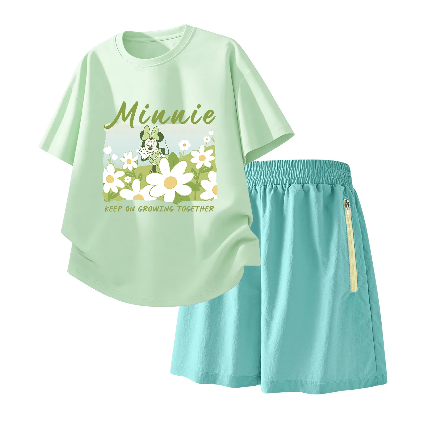 Детский спортивный костюм Casual Sportswear 2 Piece Set Disney, Di Flower Milk Green+Solid Color Mint Green