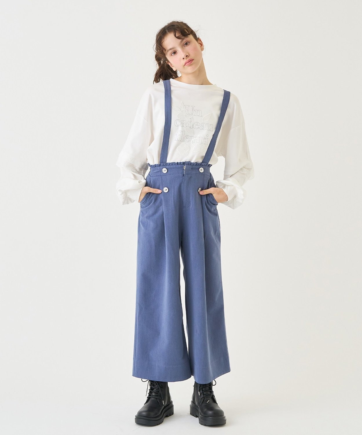 Широкие брюки на подтяжках и пуговицах Pom ponette junior, Navy blue