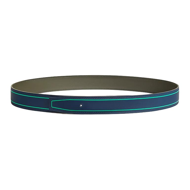 

HERMES Мужской ремень из телячьей кожи шириной 3,2 см, Marine Blue