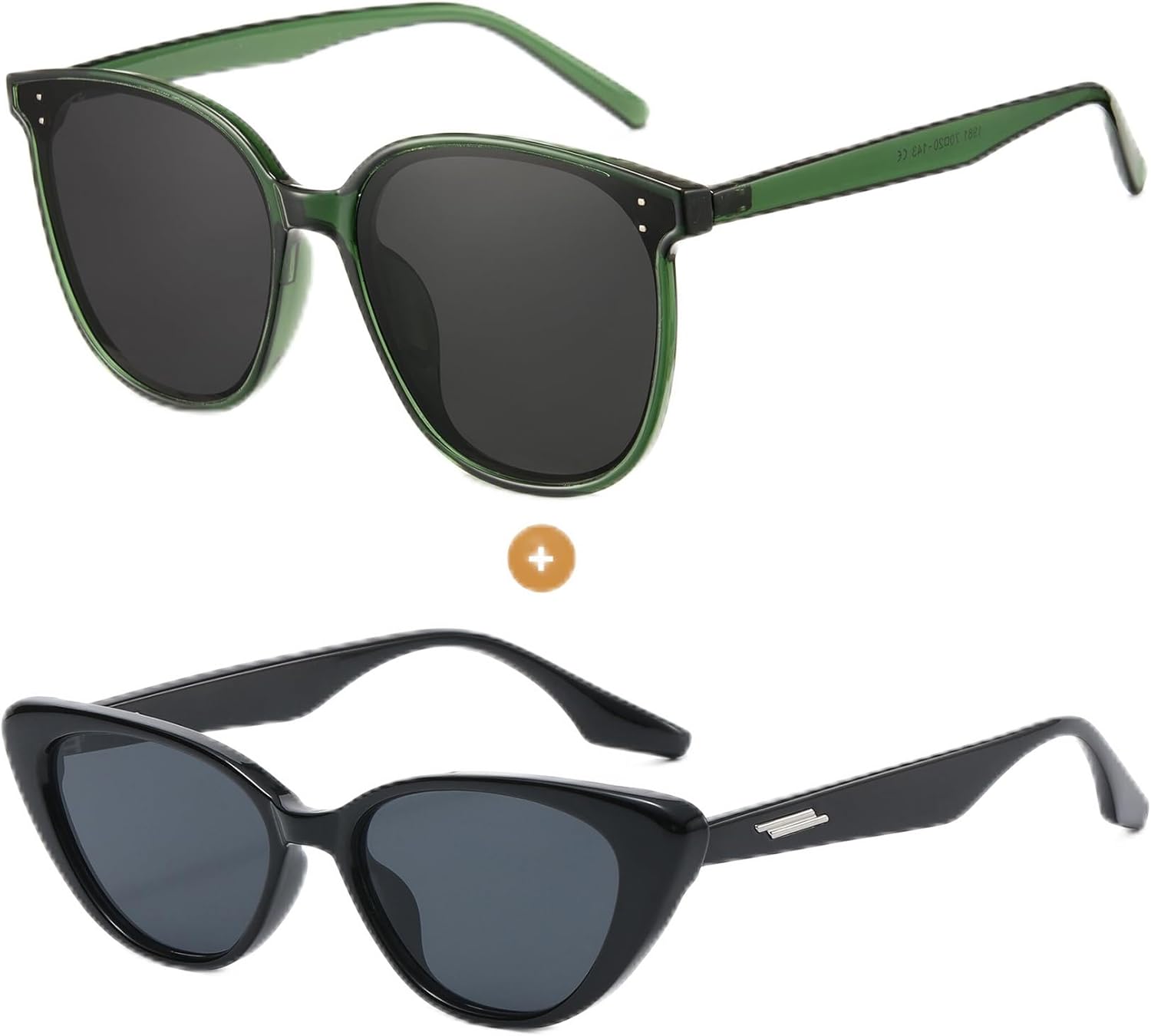 

Комплект из двух солнцезащитных очков Cyxus для женщин, модная оправа «кошачий глаз», защита от УФ-излучения, для путешествий на открытом воздухе (зеленый + черный), Grey