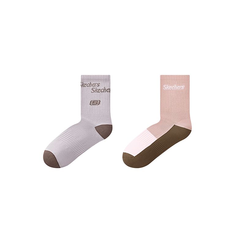 

Спортивные носки Mid Calf унисекс 2 пары Skechers, цвет кирпичный терракотовый розовый/светло-фиолетовый
