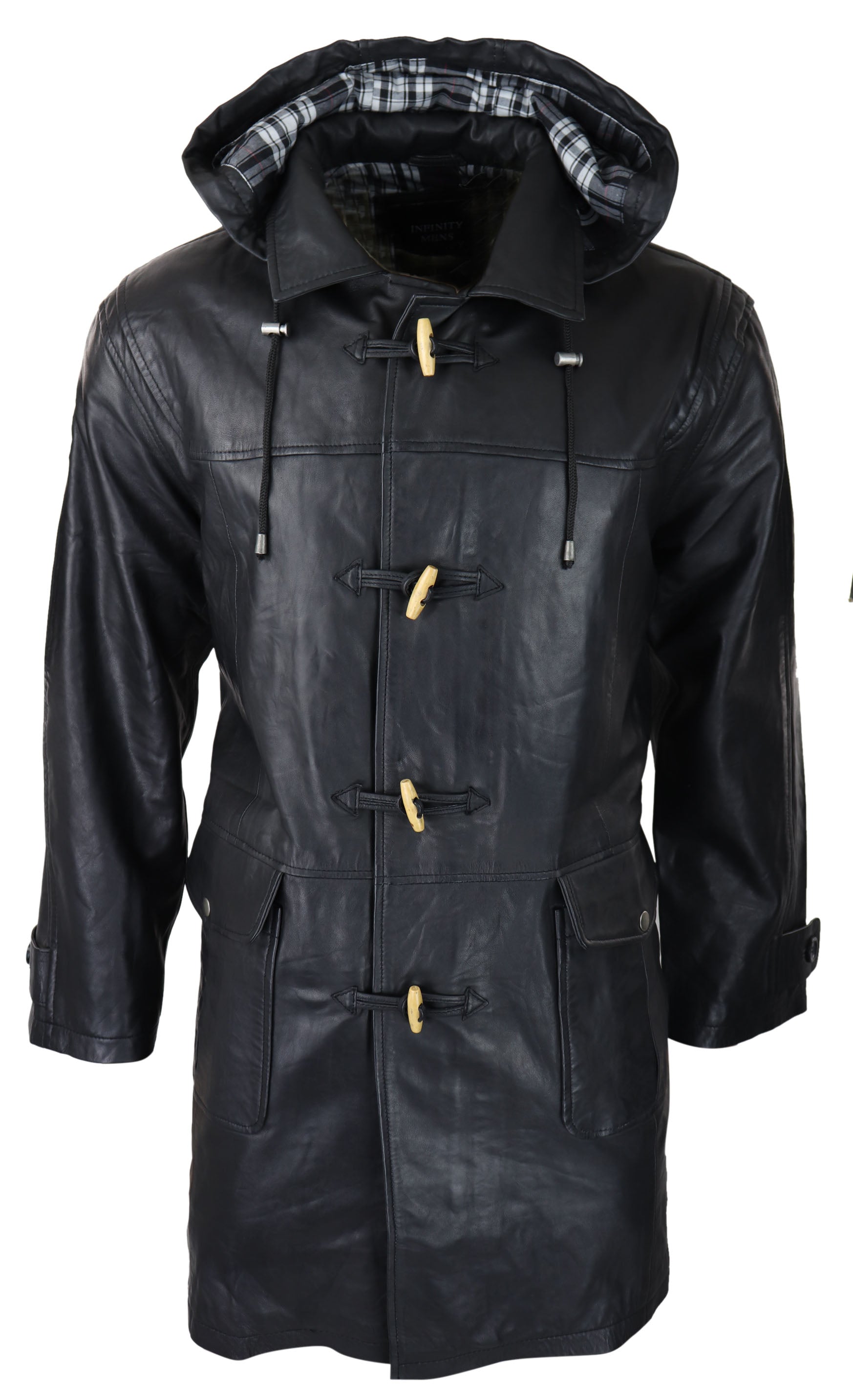 

Кожаное пальто-дафл Fisherman с капюшоном TruClothing, черный