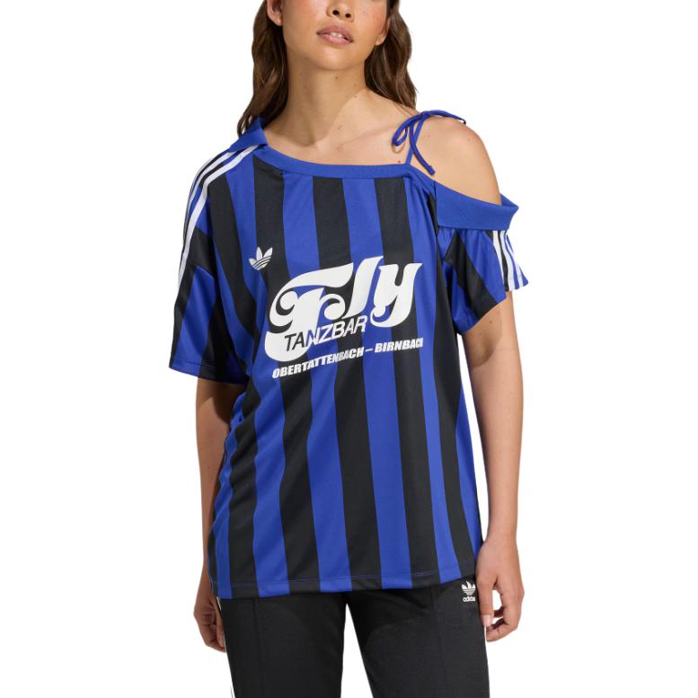 Футболка Adidas Striped Off Shoulder Jersey Adidas Originals, синий/черный — фото 3