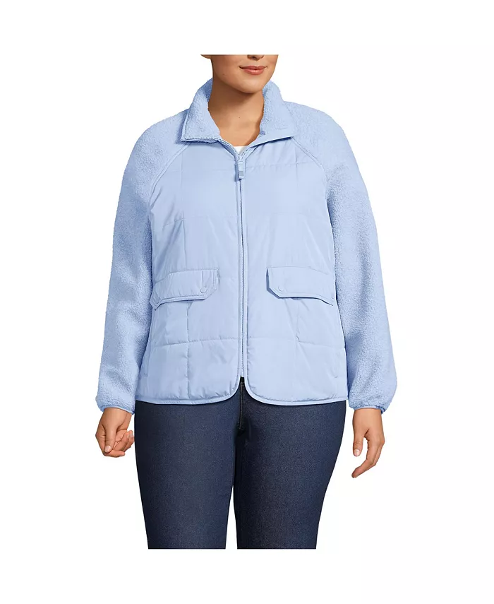 

Куртка больших размеров из флиса с высоким ворсом смешанного кроя Lands' End, синий