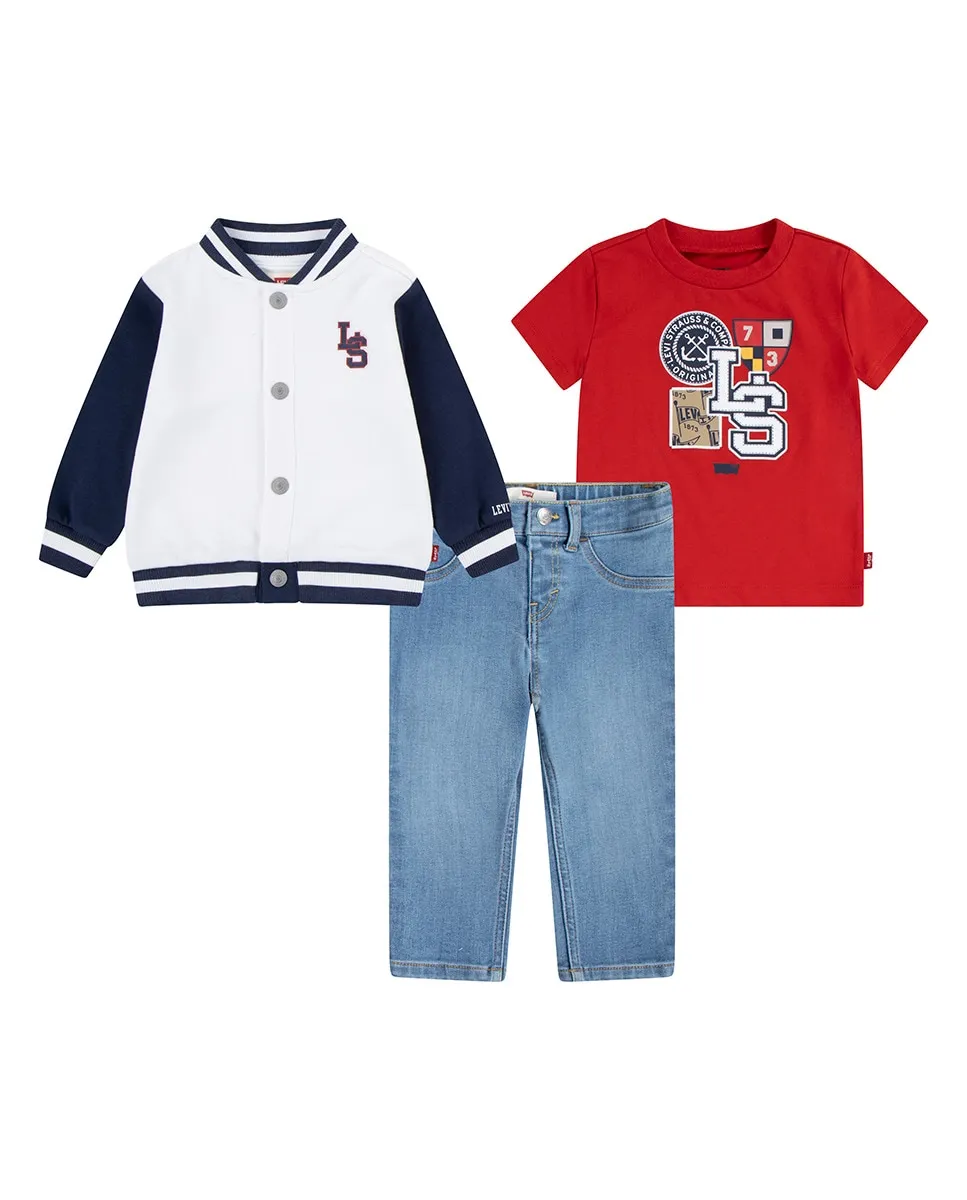 

Комплект бомберов, футболки и брюк Levi's (3 штуки) для мальчика, белый