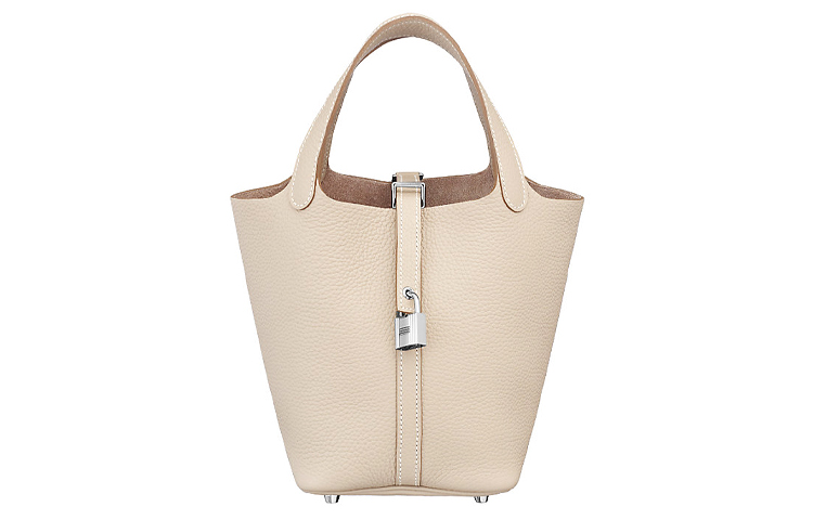 

Hermes Женская кожаная сумка-корзина Picotin Lock Clemence Bullock, сумка-ведро, дамская сумочка, размер 10, цвет «молочный коктейль», белый