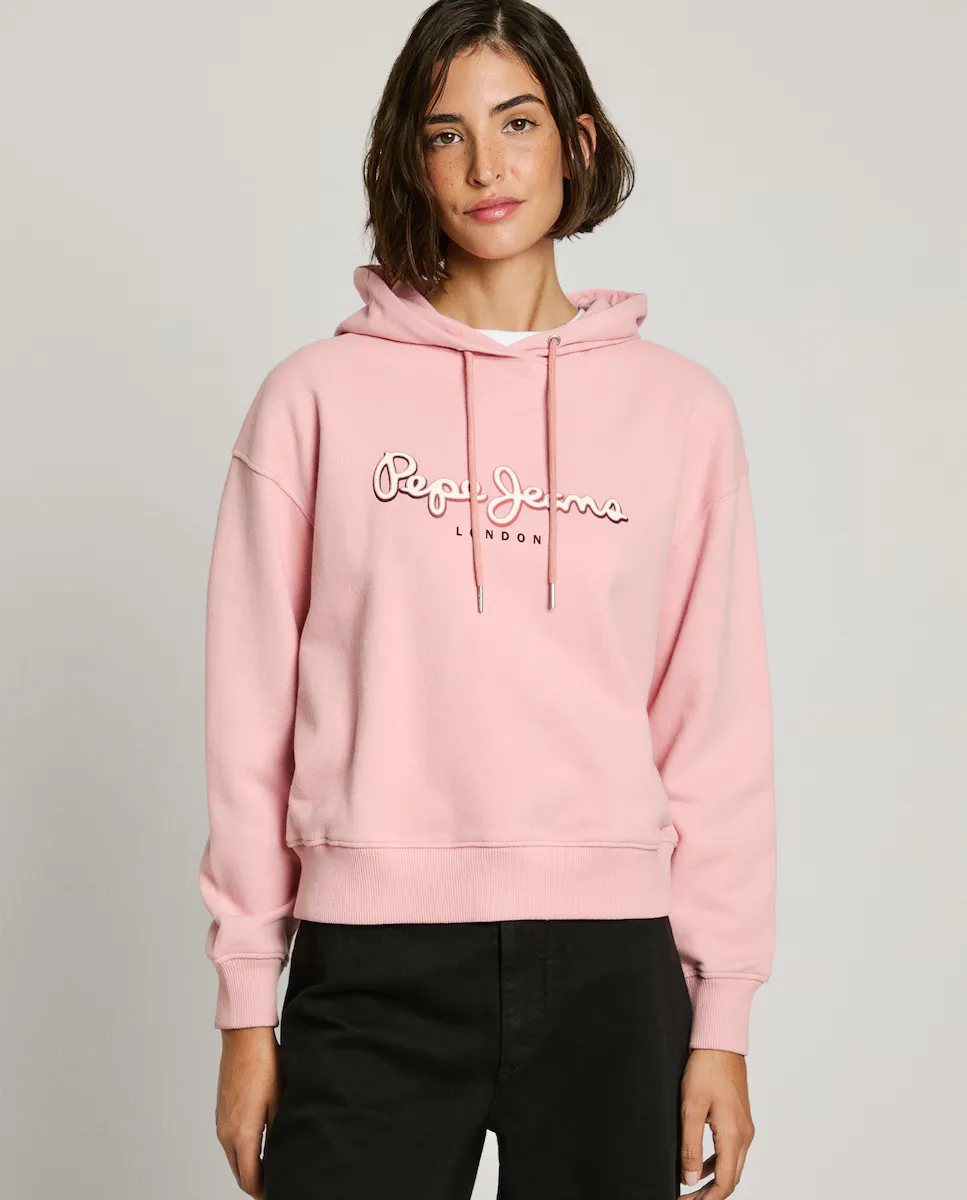 

Женская худи с капюшоном и логотипом спереди Pepe Jeans, розовый
